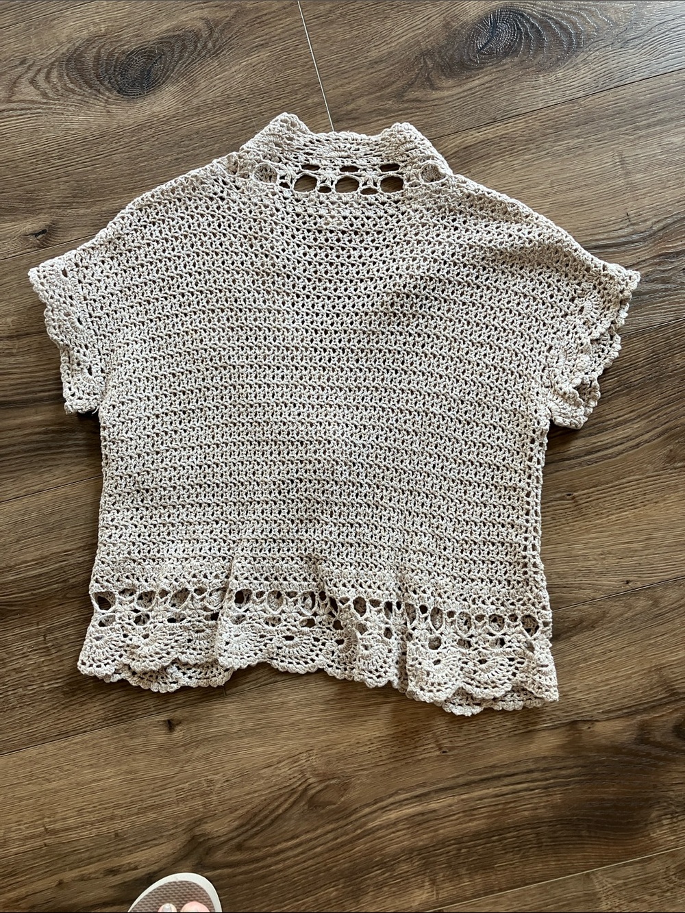 Christopher & Banks Cream Crochet Open-Front Short Sleeve Cardigan - Picture 2 of 3